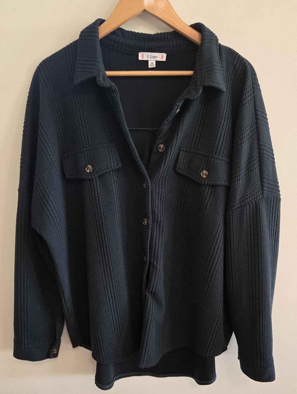 Dark Green Textured Ribbed Button Up Jacket